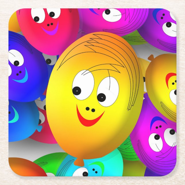 Smiley Faces Balloons Pattern-64171 Underlägg Papper Kvadrat (Framsidan)