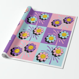Smiley Flower Power Birthday Wrapping Papper Presentpapper