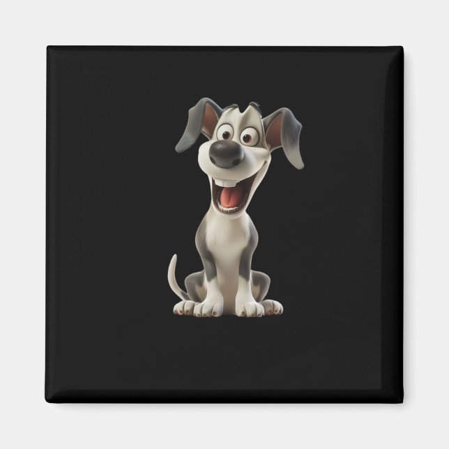 Smiley Hund (svart bakgrund) - etikett Magnet (Framsidan)