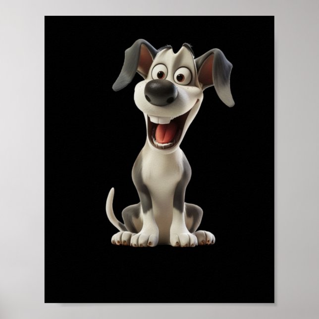 Smiley Hund (svart bakgrund) - etikett Poster (Framsidan)