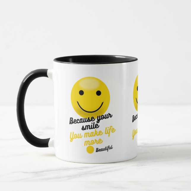 Smiley Inspirational Quote Mug – Because Your Smil Mugg (Vänster)