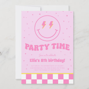 Smiley Preppy Ansikte Girl Rosa Birthday-inbjudan Inbjudningar
