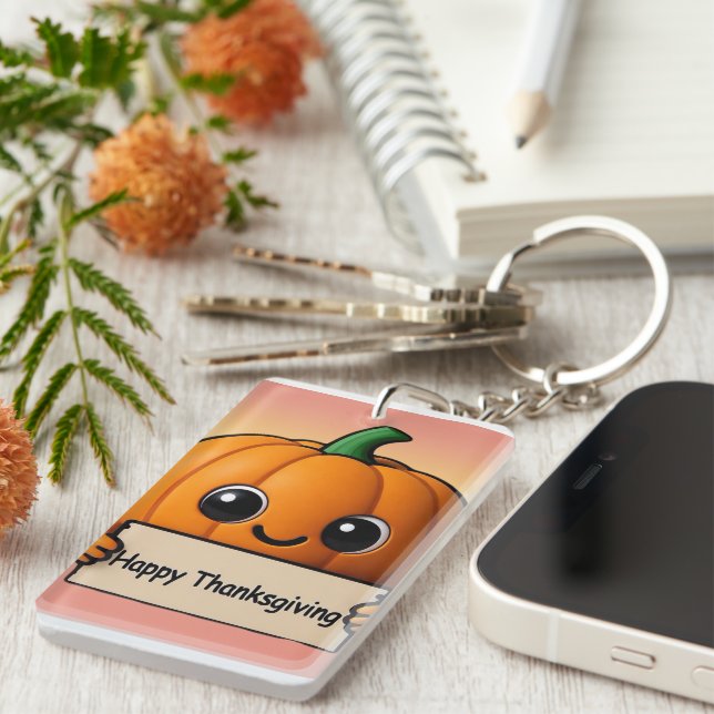 Smiley Pumpkin Charm - Happy Thanksgiving Keychain (Högra Framsidan)