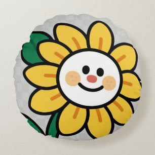 Smiley Solros på en kontrollerad dag Rund Kudde