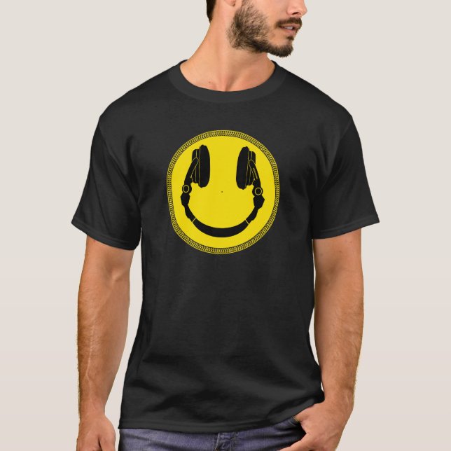 Smilie DJ hörluraruppläggningsfat - diskjockey T-shirt (Framsida)