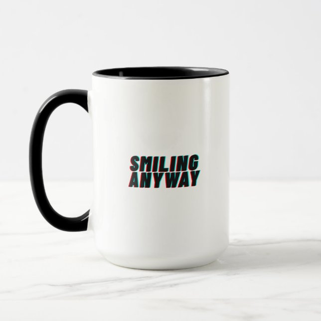 Smiling Anyway Glitch Effect Retro Quote Design Mugg (Vänster)