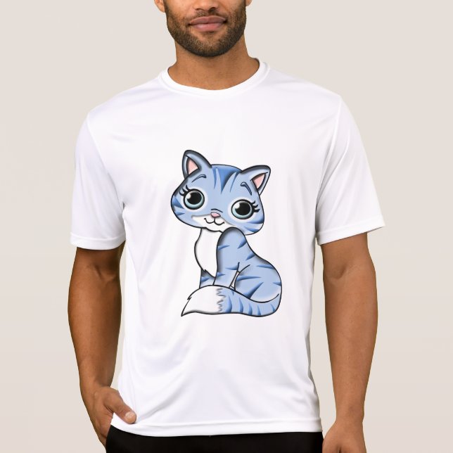 SMILING AV HIMLAR BLUE KITTEN MED BLUE ÖGA. T SHIRT (Framsida)