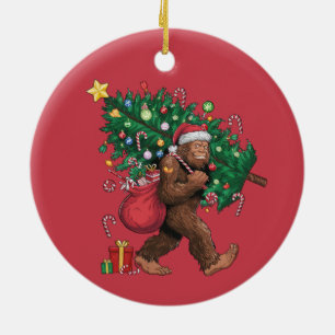 Smiling Bigfoot Red Julgran Ornament
