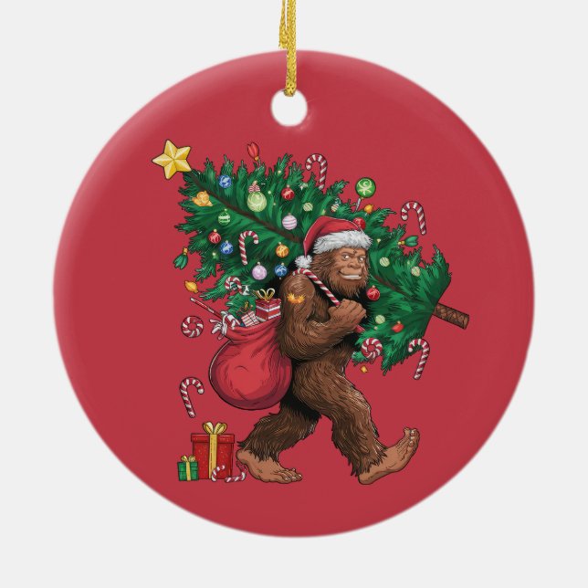 Smiling Bigfoot Red Julgran Ornament (Baksidan)