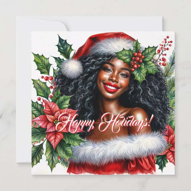 Smiling Black Woman Happy Holidays Julkort (Framsida)