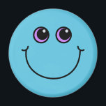 Smiling Blue Emoji Ansikte Magnet<br><div class="desc">Lycklig blå emoji ansikte har ett stort leende och lila ögon.</div>