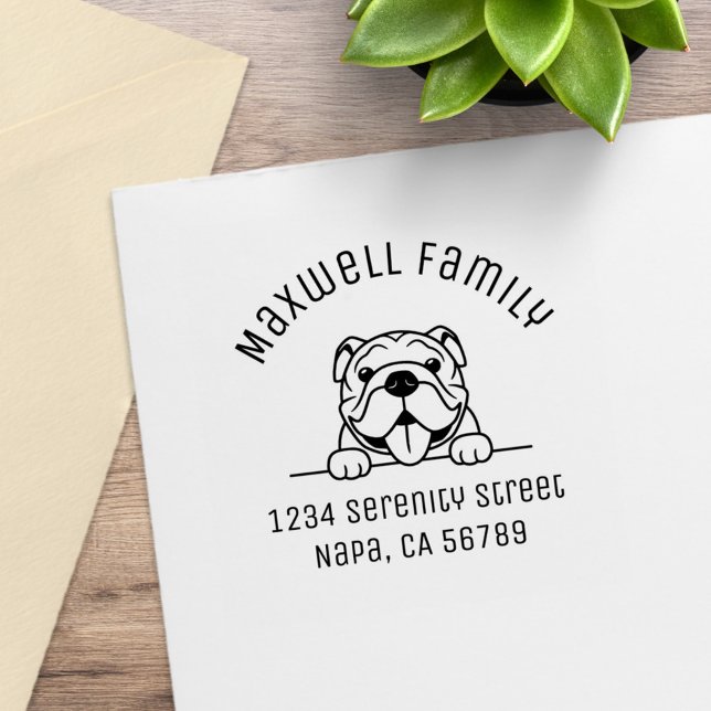 Smiling Bulldog Pet Arch Family Adress Stämpel (Skapare uppladdad)