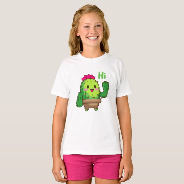 Smiling Cactus T-Shirt - Friendly Plant Vibes (Hel framsida)