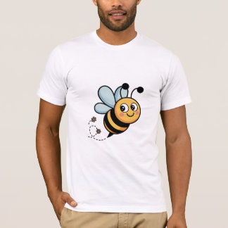 Smiling Cartoon Bee with Flowers T Shirt