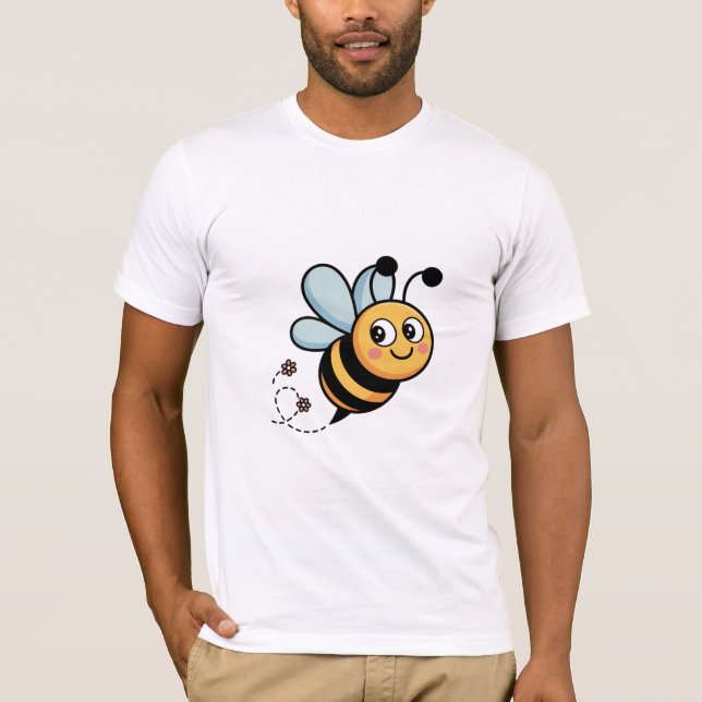 Smiling Cartoon Bee with Flowers T Shirt (Framsida)
