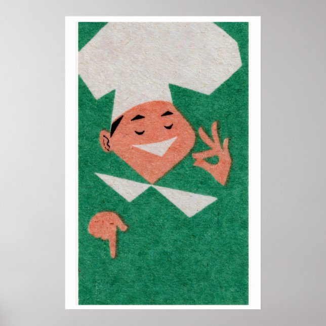 Smiling Chef Matchbox Art Print, Czechoslovakian Poster (Framsidan)