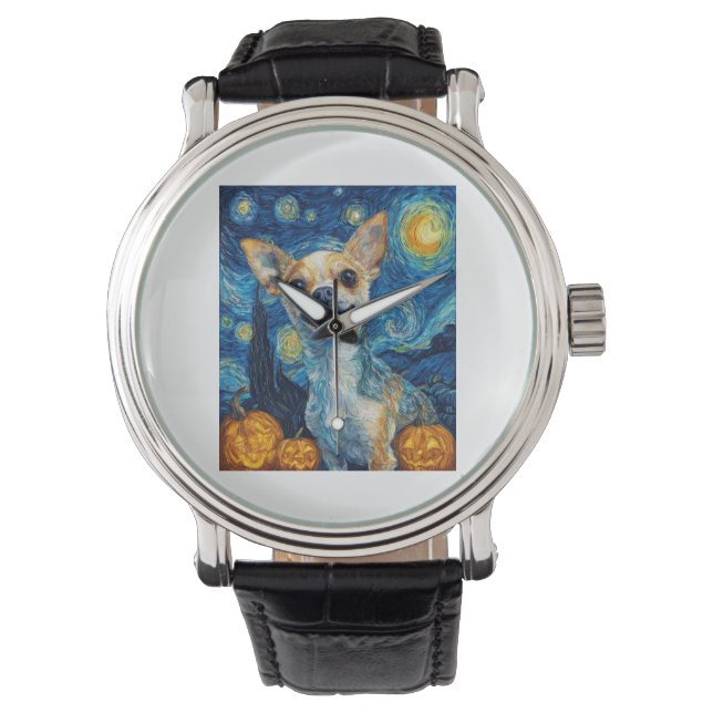 smiling chihuahua dog starry night by Van Gogh fin Armbandsur (Framsida)