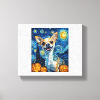 smiling chihuahua dog starry night by Van Gogh fin Canvastryck