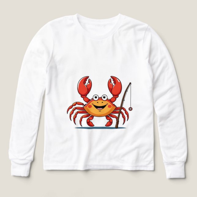 Smiling Crab Fishing – Kids’ Long Sleeve Tee (Design framsida)