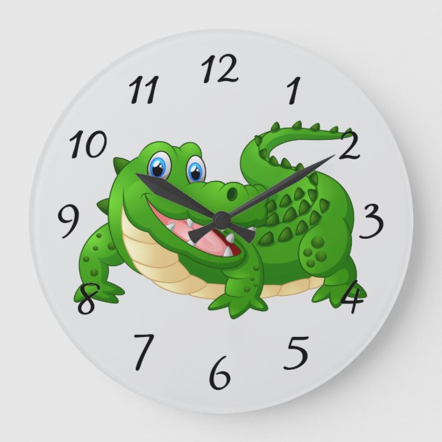 Smiling Crocodile Cartoon round clock Stor Klocka (Framsida)