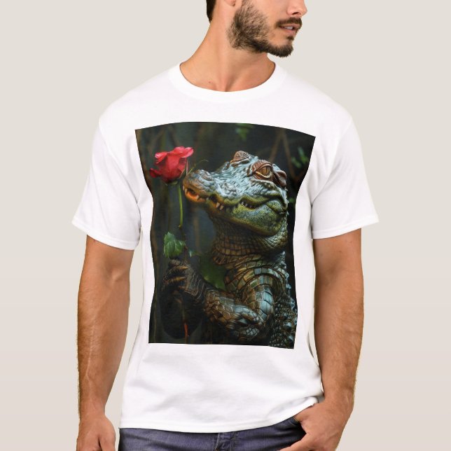 Smiling Crokodile Holding a Ro Tecknad T-Shirt (Framsida)
