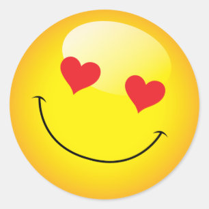 Smiling Cute Emoji Emoticon Kärlek Heart Ögon Runt Klistermärke