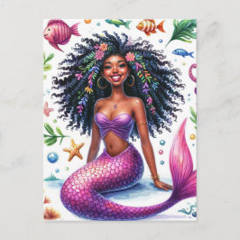 Smiling Dark-Skinned Mermaid With Pink Tail Vykort