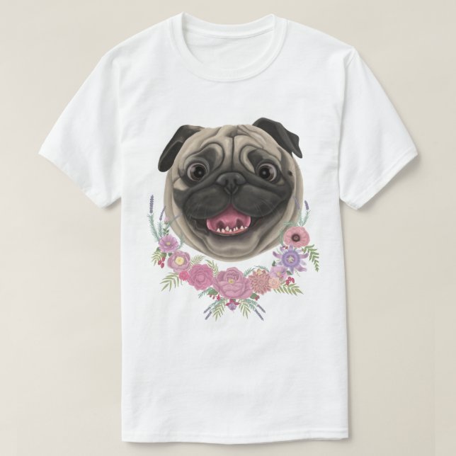 Smiling Derpy Pug T Shirt (Design framsida)