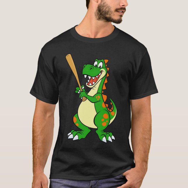 Smiling Dinosaur som spelar Baseball T-Shirt (Framsida)