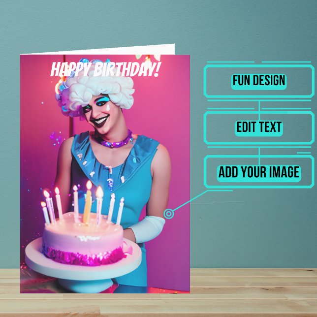 Smiling Drag Queen Funny Birthday Kort (Make sure their LGBTQ+ birthday is as gay as they are.)