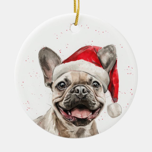 Smiling French Bulldog Dog Christmas Personalized Julgransprydnad Keramik (Framsidan)