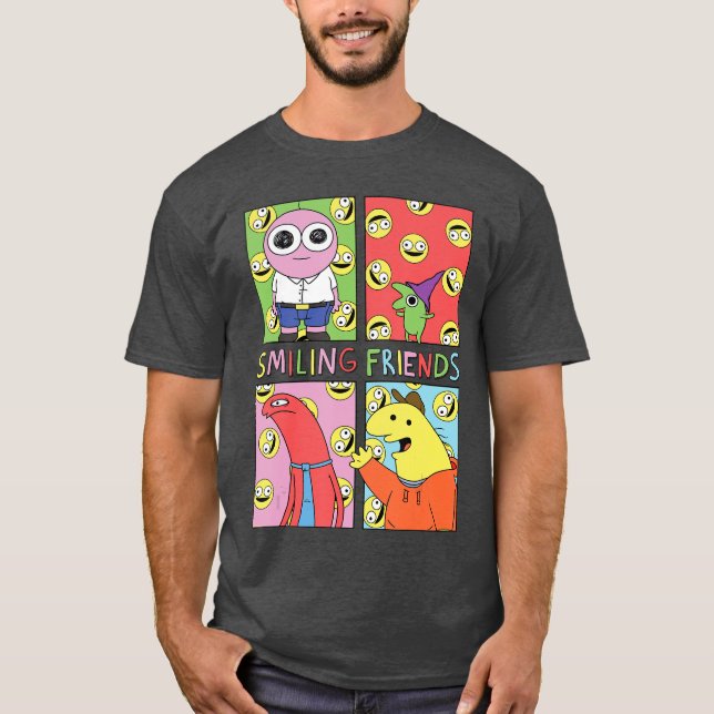 Smiling Friends Pop Art Karaktärsgrid Rollig Teckn T Shirt (Framsida)