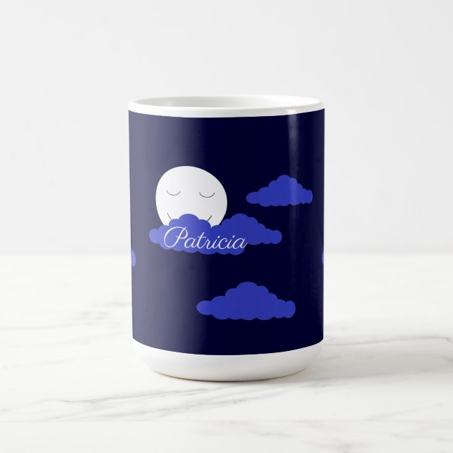 Smiling Full Moon with Clouds:  Dark Blue Kaffemugg (Center)