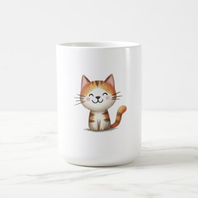 Smiling Ginger Tabby Kitten – Hand-Drawn Illustrat Kaffemugg (Center)