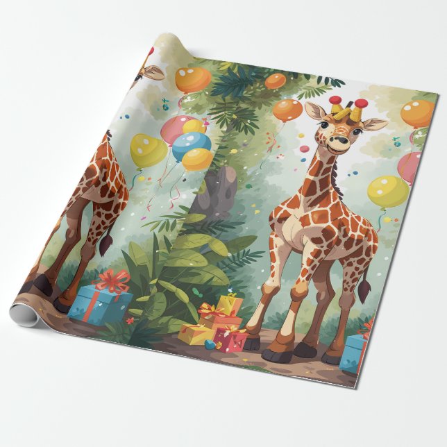 Smiling Giraffe i Jungle | Papper radbrytning Presentpapper (Utrullad)