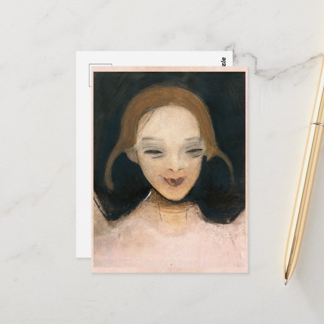 Smiling Girl, Helene Schjerfbeck Vykort (Fram/Back In Situ)