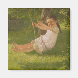 Smiling Girl on a Swing (Vintage Childown) Magnet