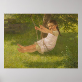 Smiling Girl on a Swing (Vintage Childown) Poster