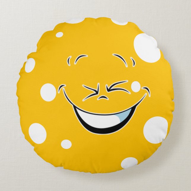 smiling goofy emoji face rund kudde (Framsidan)
