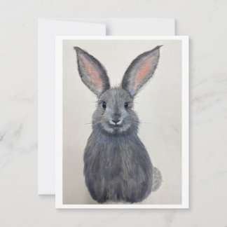 Smiling Grey Bunny Notecard - Original Artwork Julkort