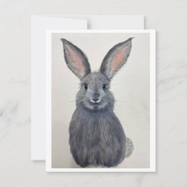 Smiling Grey Bunny Notecard - Original Artwork Julkort (Framsida)