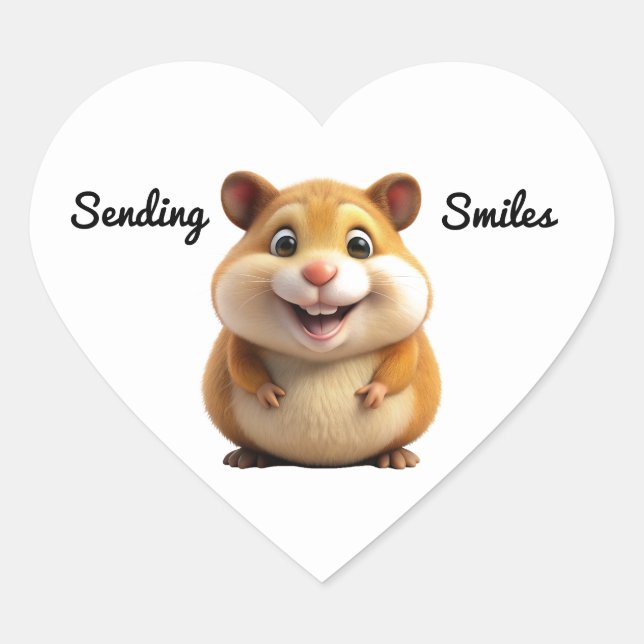 Smiling Hamster Sticker Hjärtformat Klistermärke (Framsida)