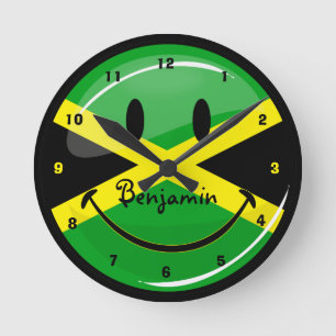 Smiling Jamaican Flagga Rund Klocka