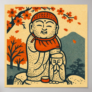 Smiling Jizo Guardian  – Japanese Folk Art  Poster