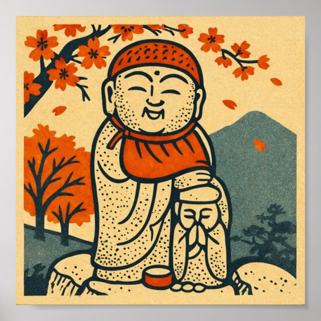 Smiling Jizo Guardian  – Japanese Folk Art  Poster (Framsidan)