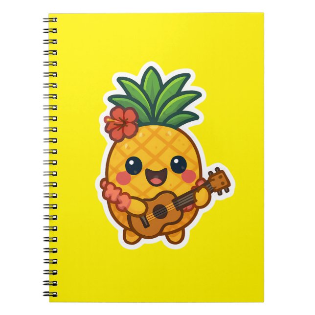 Smiling Kawaii Pineapple - Tropiskt Anteckningsbok (Framsidan)