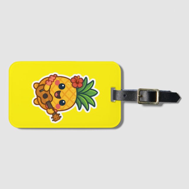 Smiling Kawaii Pineapple - Tropiskt Bagagebricka (Framsida horisontal)