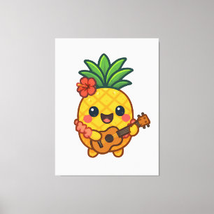 Smiling Kawaii Pineapple - Tropiskt Canvastryck