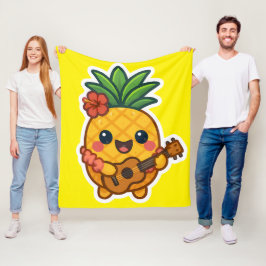 Smiling Kawaii Pineapple - Tropiskt Fleecefilt