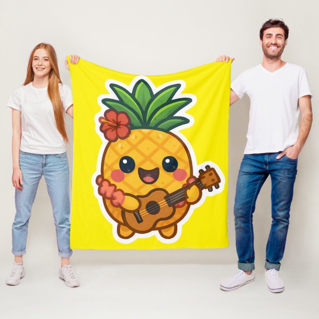 Smiling Kawaii Pineapple - Tropiskt Fleecefilt (På plats)